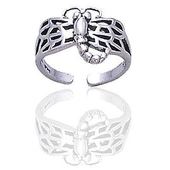 Filigree Winged Dragonfly Sterling Silver Toe Ring or Childs Adjustable Ring - Silver Insanity