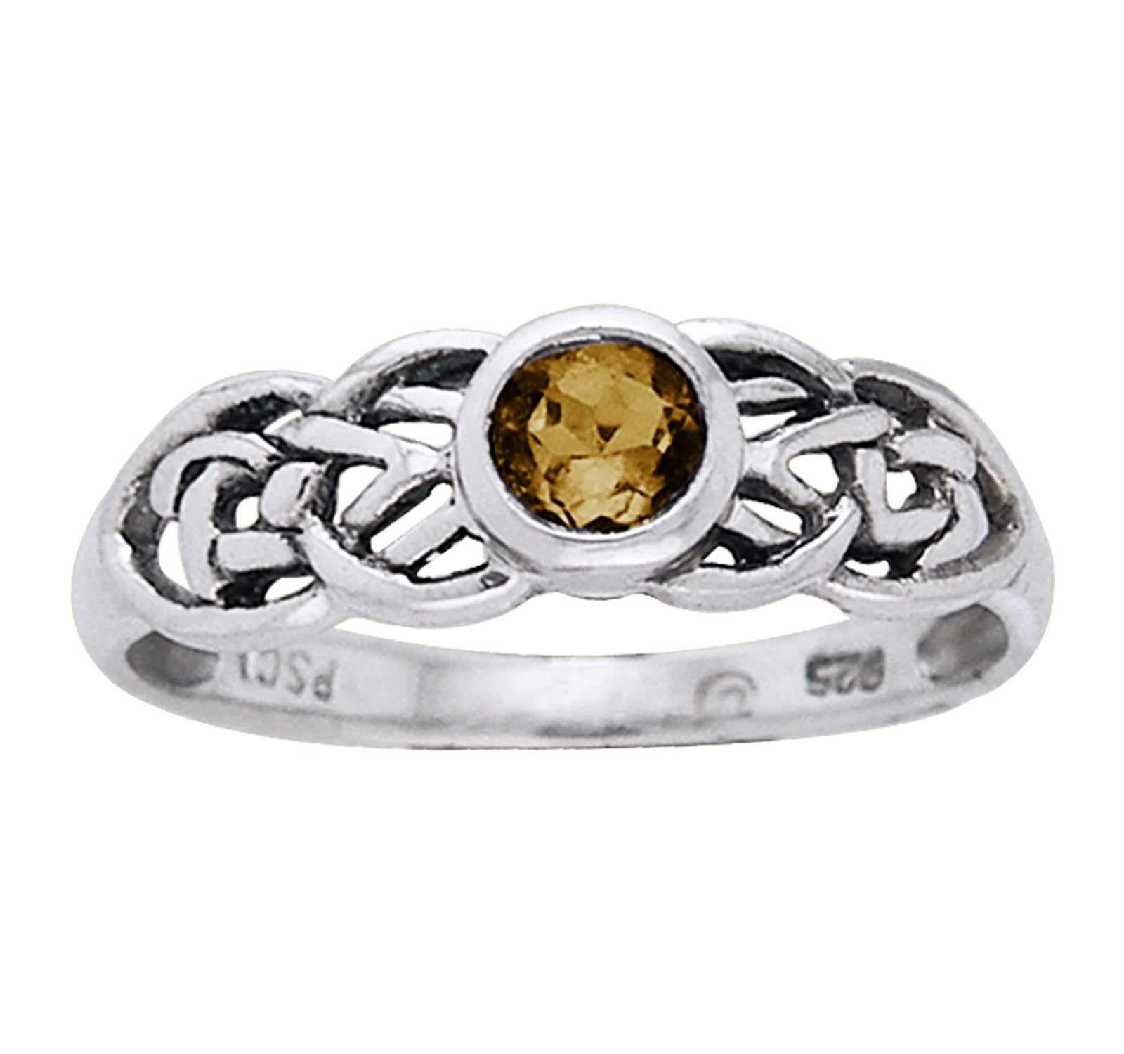 Petite Celtic Knot Birthstone Ring Sterling Silver Genuine Citrine For November - Silver Insanity