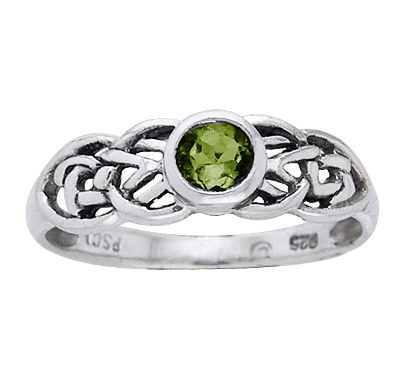 Petite Celtic Knot Birthstone Ring Sterling Silver Genuine Peridot For August - Silver Insanity