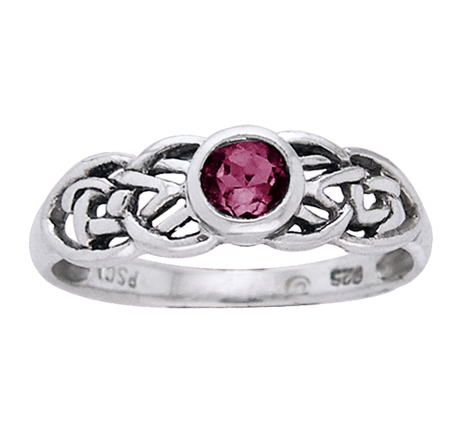 Petite Celtic Knot Birthstone Ring Sterling Silver Synthetic Ruby For July - Silver Insanity