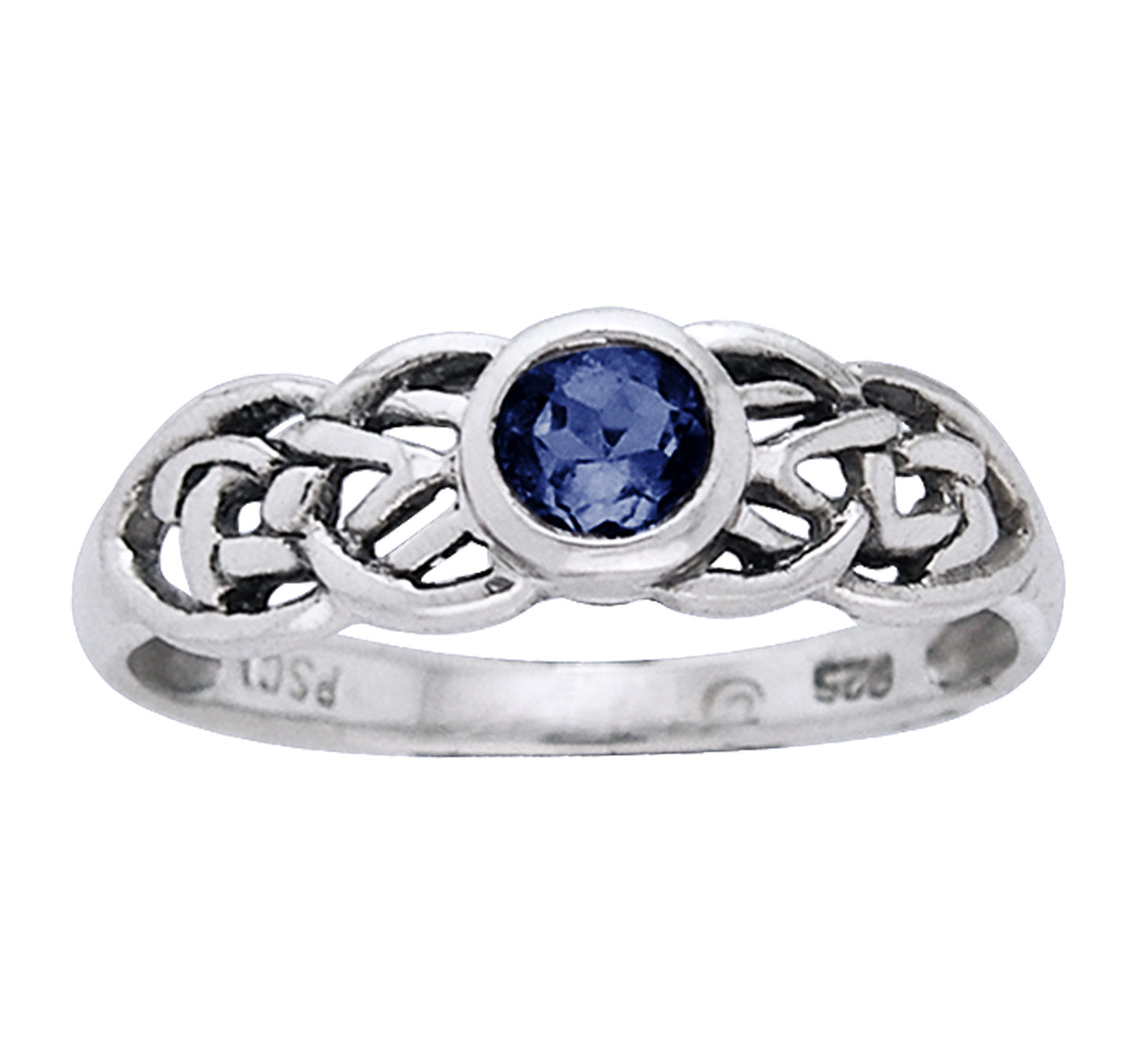 Petite Celtic Knot Birthstone Ring Sterling Silver Synthetic Sapphire For September - Silver Insanity