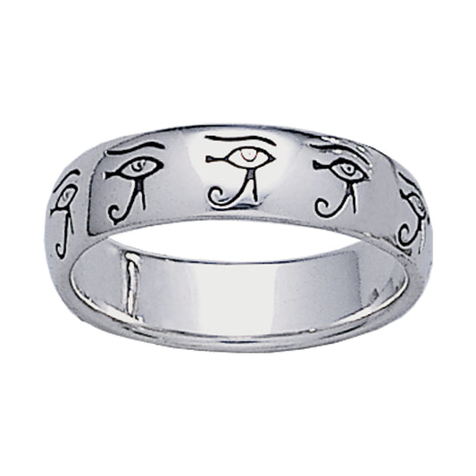 Egyptian Eye of Horus Sterling Silver Band Ring - Silver Insanity