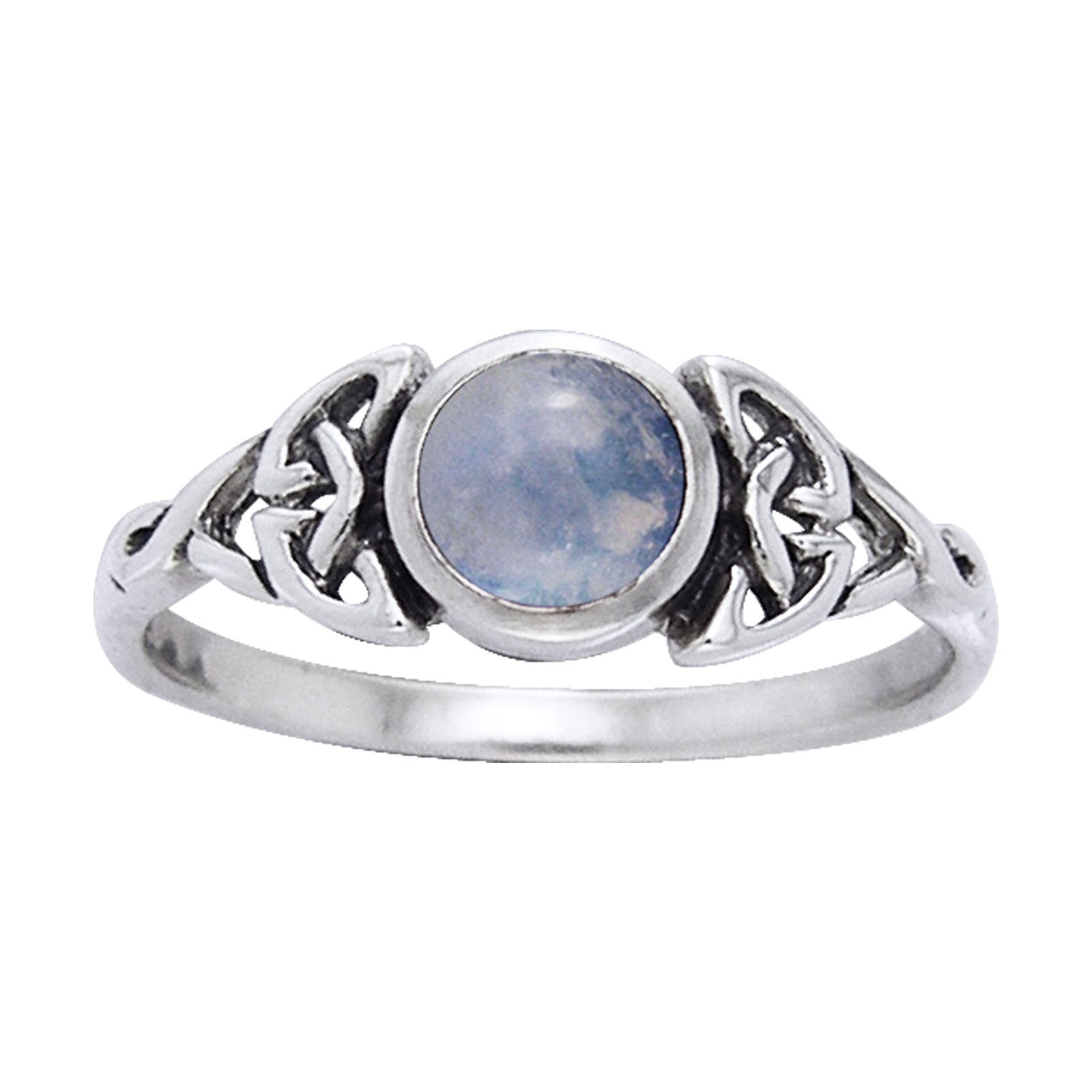 Genuine Rainbow Moonstone Celtic Knot Ring with Round Gemstone Sterling Silver - Silver Insanity