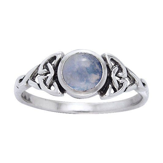 Genuine Rainbow Moonstone Celtic Knot Ring with Round Gemstone Sterling Silver - Silver Insanity