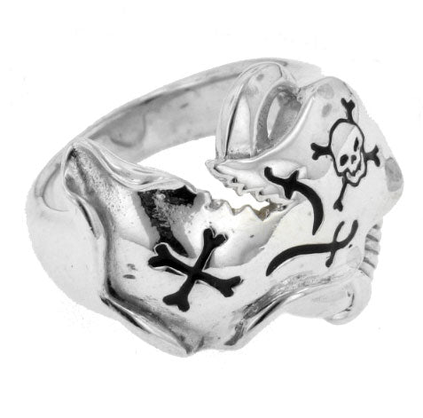 Sterling Silver Pirate Treasure Map Skull Ring - Silver Insanity