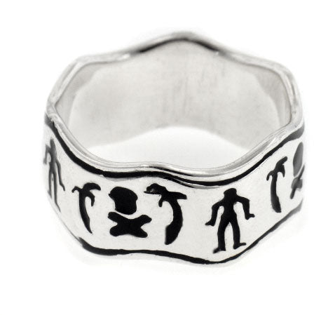 Black Bart Pirate Flag Sterling Silver Wave Band Ring - Silver Insanity