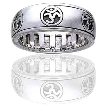 Sterling Silver OM or Aum Hindu Yoga Symbol Meditation Spin Ring - Silver Insanity