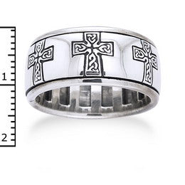 Sterling Silver Celtic Knot Cross Meditation Spin Band Ring - Silver Insanity