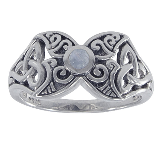 Sterling Silver Celtic Rainbow Moonstone Ring - Silver Insanity