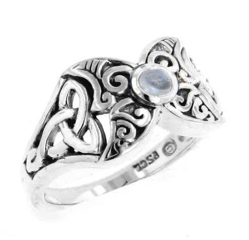 Sterling Silver Celtic Rainbow Moonstone Ring - Silver Insanity