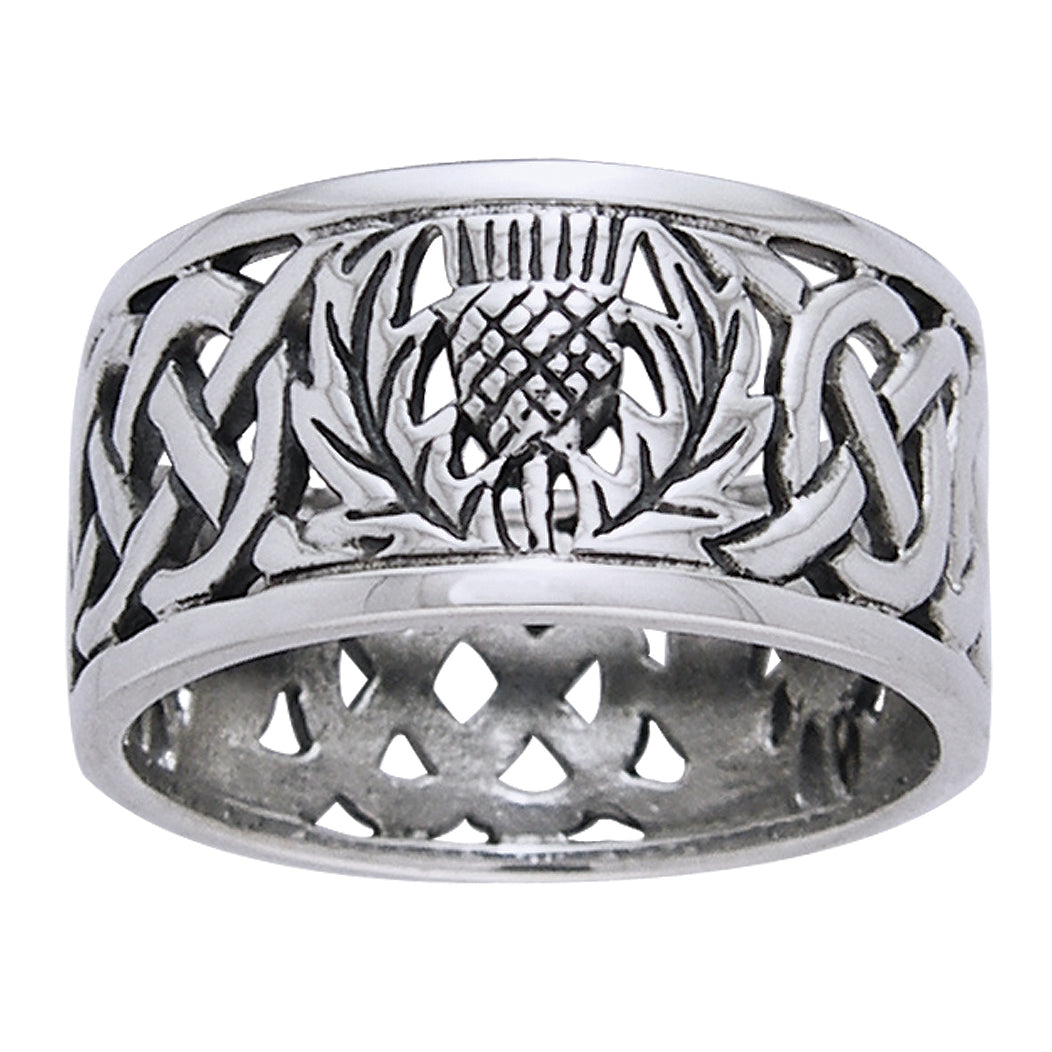 Scottish Thistle Celtic Knot Wedding Band Sterling Silver Ring - Silver Insanity