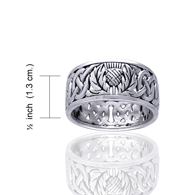 Scottish Thistle Celtic Knot Wedding Band Sterling Silver Ring - Silver Insanity