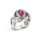 Large Synthetic Blood Red Ruby and Swirl Filigree Sterling Silver Ring - Silver Insanity