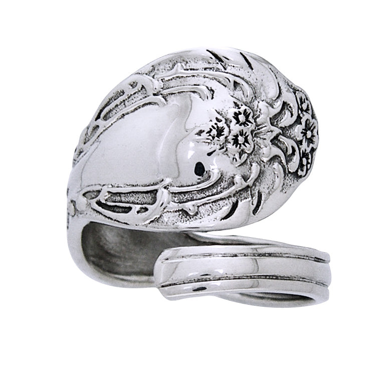 Ornate Sterling Silver Adjustable Spoon Ring - Silver Insanity