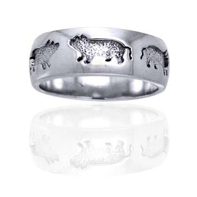 Engraved Pigs Sterling Silver 7mm Wide Piglet Ring Band - Silver Insanity