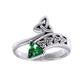 Triquetra Celtic Trinity Knot Green Glass Trillion Bypass Sterling Silver Ring - Silver Insanity