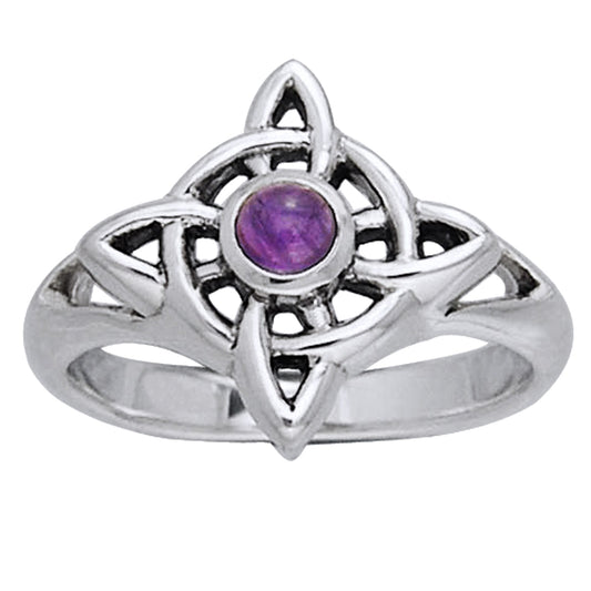 Genuine Amethyst Polaris - North Star Celtic Knot Sterling Silver Ring - Silver Insanity