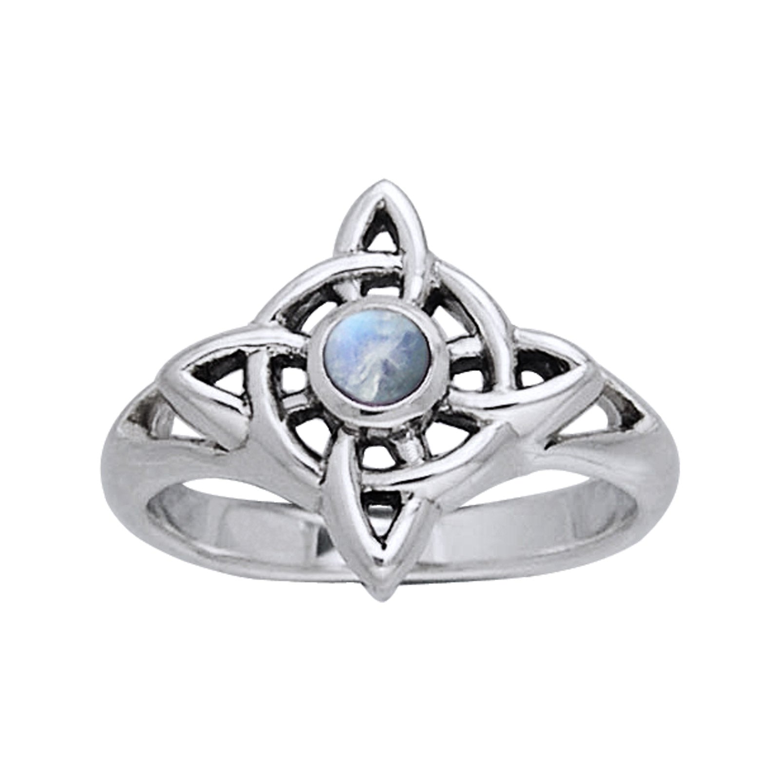 Rainbow Moonstone - North Star Celtic Knot Sterling Silver Ring - Silver Insanity
