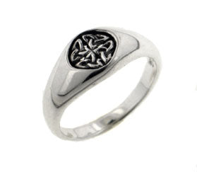 Small Sterling Silver 7mm Celtic Knot Emblem Signet Band Ring - Silver Insanity
