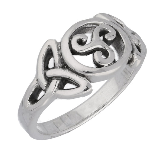 Triple Spiral Celtic Knot Triskele Trinity Sterling Silver Ring - Silver Insanity