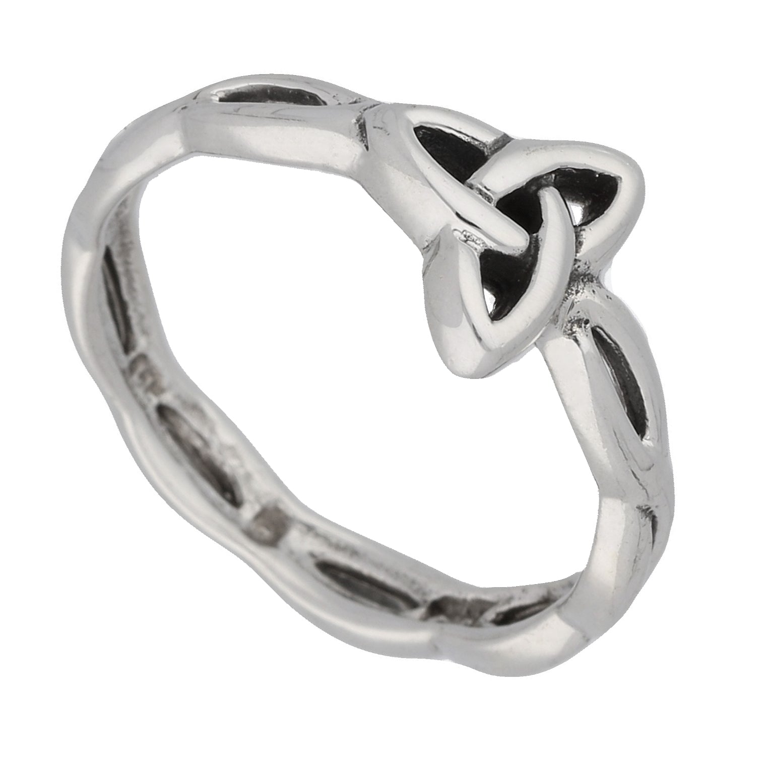 Sideways Angled Trinity Knot Ring in Sterling Silver - Silver Insanity