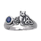 Sterling Silver Celtic Knotwork Synthetic Sapphire Cat Kitten Ring - Silver Insanity