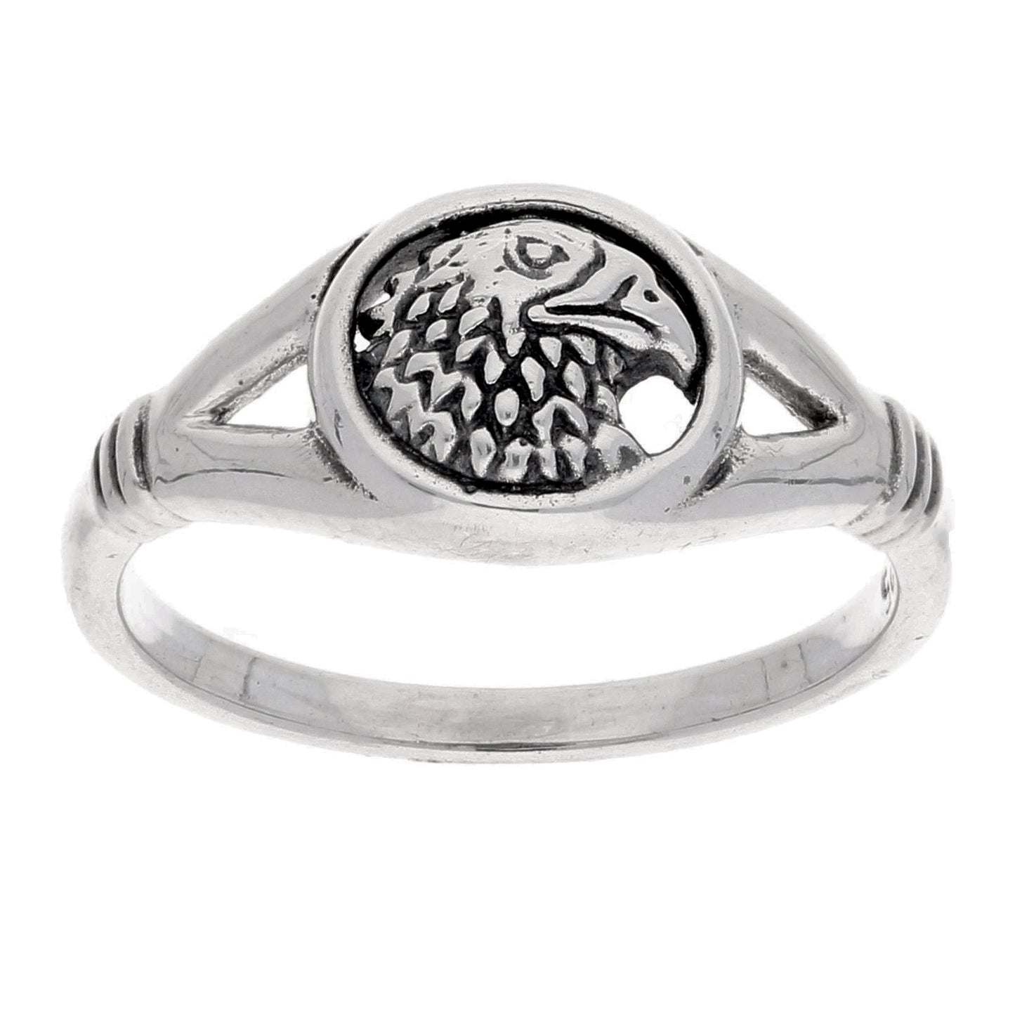 Animal Speak - Sterling Silver Eagle Head Emblem Totem Ring - Silver Insanity