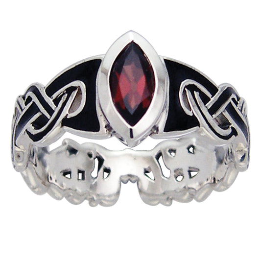 Mammen Viking Knot Garnet Norse Sterling Silver Ring - Silver Insanity