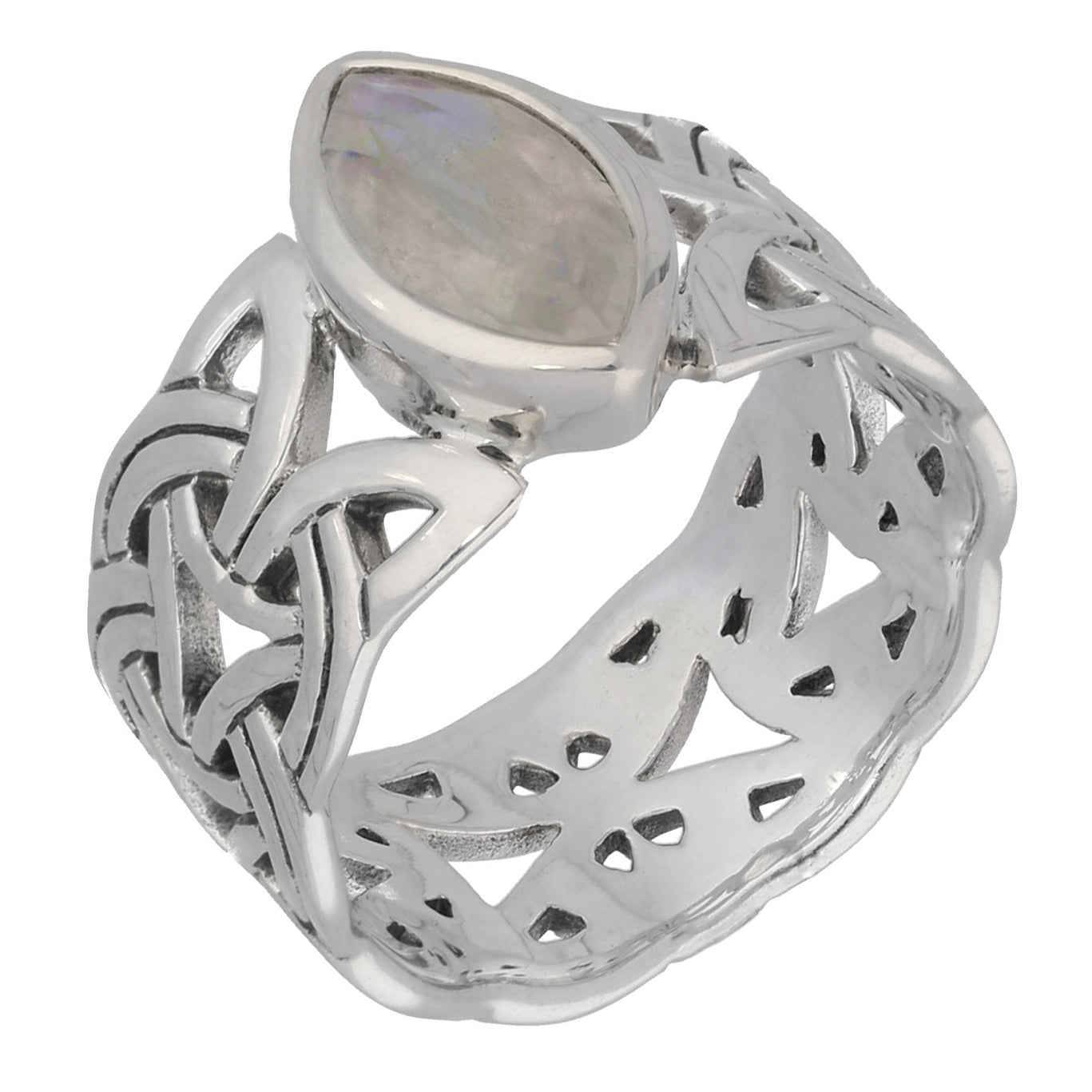 Borre Knot Viking Braided Wedding Band Ring in Sterling Silver with Marquise Gemstone