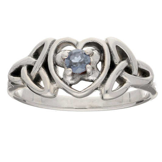 March Birthday Ring - Sterling Silver Aquamarine Celtic Knot Heart