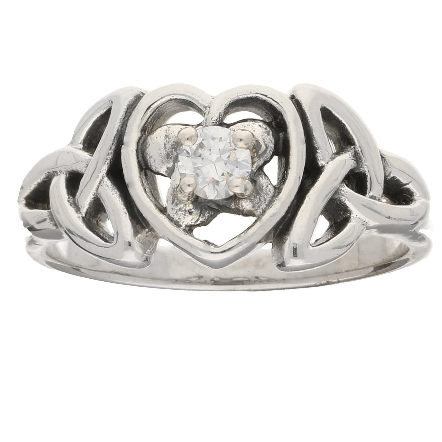 April Ring - Sterling Silver White CZ Celtic Trinity Knot Heart