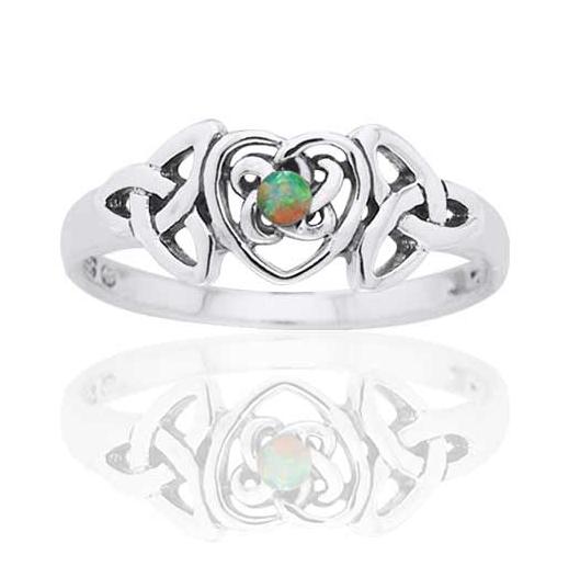 October Birthstone Sterling Silver Opal Celtic Trinity Knot Heart