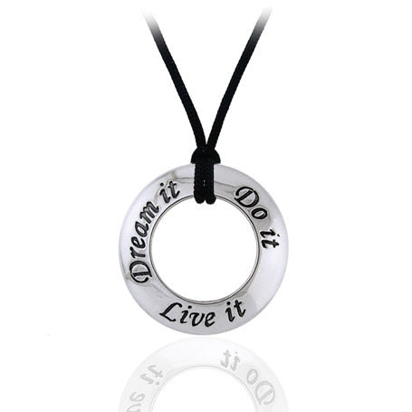 Dream, Do, Live It Affirmation Charm Sterling Silver Necklace - Silver Insanity