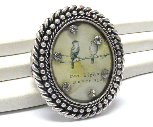 Two Birds Never Sing - Animal Art Cameo Silver Tone Stretch Ring - Silver Insanity