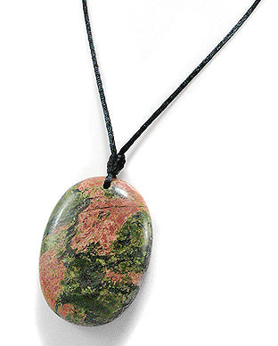 Genuine Unakite Oval Gemstone Pendant 40" Adjustable Necklace - Silver Insanity