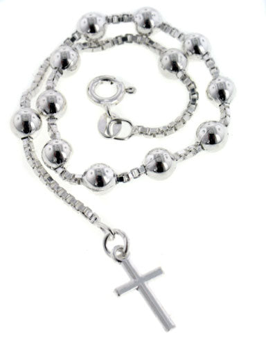 Rosary Catholic Sterling Silver Cross Bracelet 7.5" - Silver Insanity
