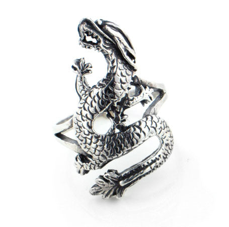 Tall Sterling Silver Large Bikers DRAGON Ring - Silver Insanity
