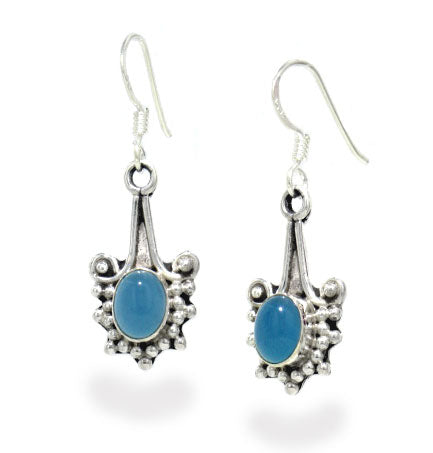 Genuine Blue Chalcedony Sterling Silver Hook Earrings - Silver Insanity