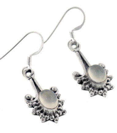 Sterling Silver Oval Grey Moonstone Exotic Drop Hook Earrings - Silver Insanity