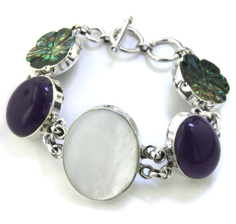 7" Flower and Mother of Pearl Sterling Silver Bracelet - Silver Insanity