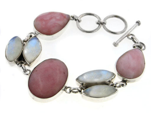 Sterling Silver Pink Opal w/ Rainbow Moonstone Bracelet – Silver Insanity