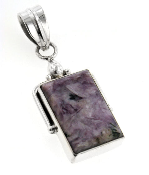 Charoite Sterling Silver Rectangular Slide Pendant - Silver Insanity