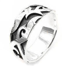 Mens Sterling Silver Elven Flame VINE Band Ring - Silver Insanity
