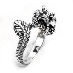 Sterling Silver Wrapped Snarling Dragon Ring - Silver Insanity