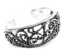 Sterling Silver Antiqued Roped Filigree Scroll Toe Ring - Silver Insanity