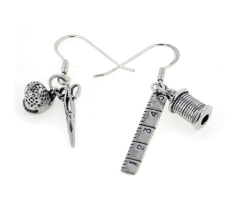 Sterling Silver Sewing Charm Tailor Seamstress Earrings - Silver Insanity