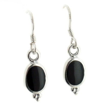 Simple Elegant Black Onyx Sterling Silver Hook Earrings - Silver Insanity