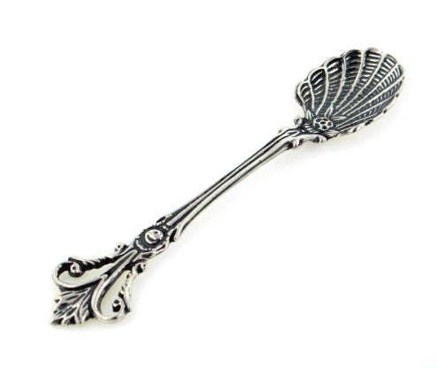 New Ornate or Fancy Seashell Sterling Silver Salt Spoon - Silver Insanity