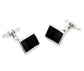 Sterling Silver Rectangular Black Agate Inlay Chain and Bar Cufflinks - Silver Insanity