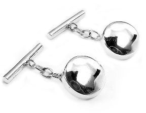 Classic Sterling Silver Round Disc Chain and Bar Cufflinks - Silver Insanity